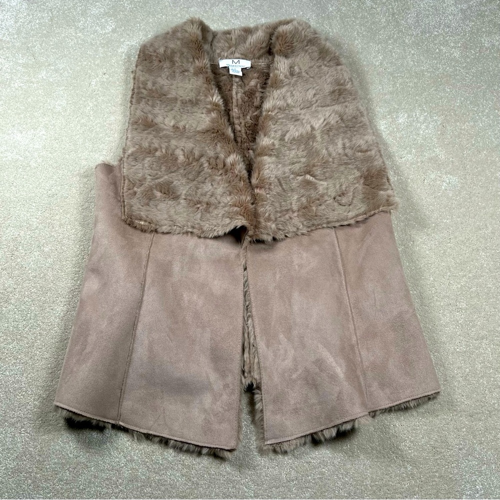 Magaschoni Faux Fur Faux Suede Vest Beige Soft Women's Small